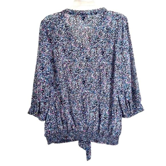 The Limited Black Multicolor Sheer Tie Front Three Quarter Length Sleeve - Picture 2 of 10